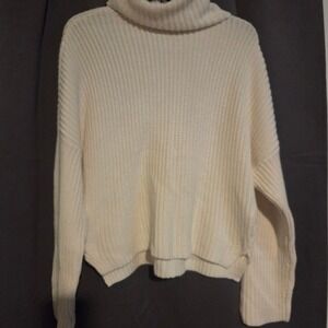 Abercrombie Fitch Cream Turtleneck, Women's Small Ribbed Knit Sweater, Cozy